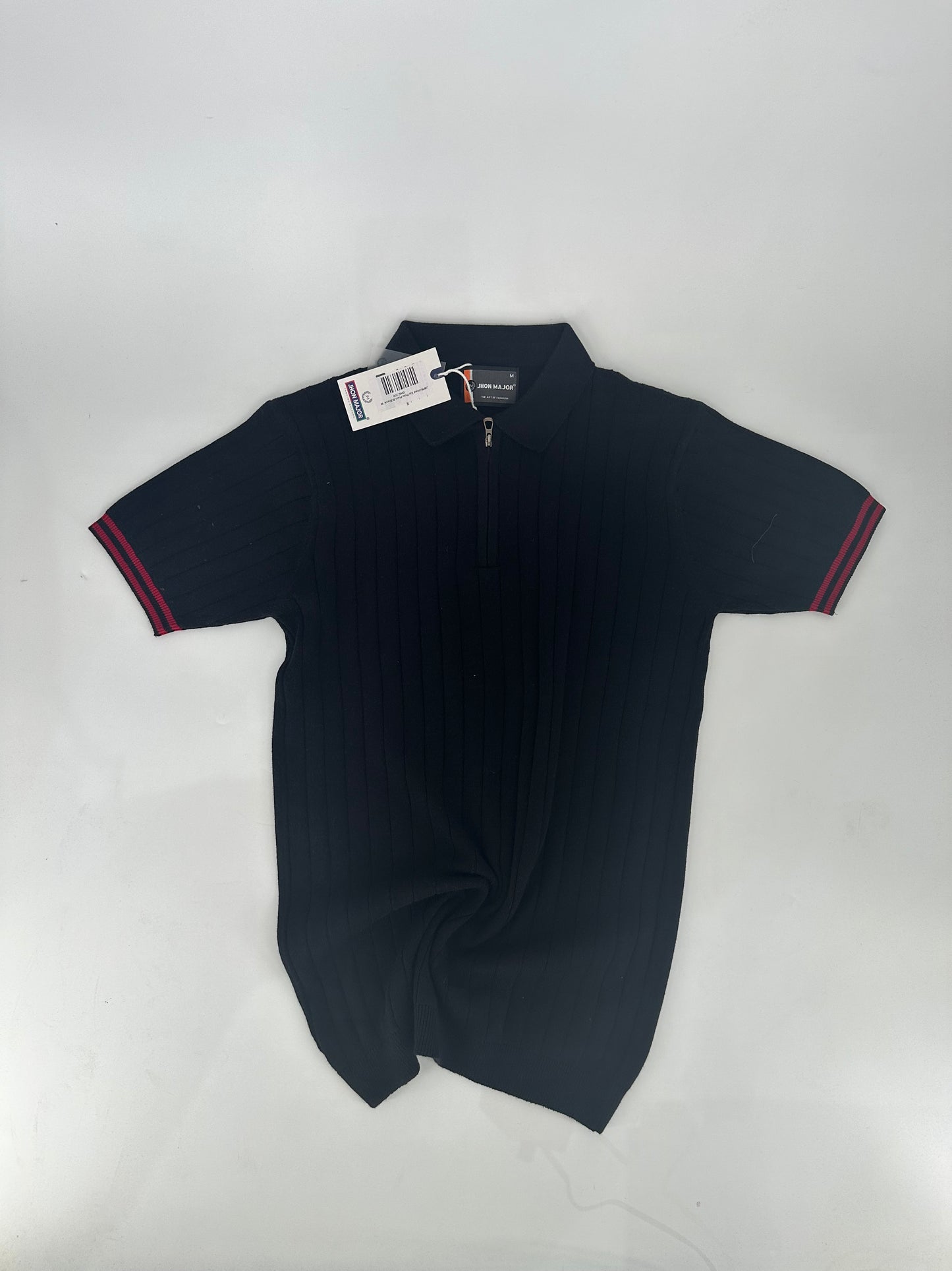 JM Knitted Zip Polo Plain B.Black