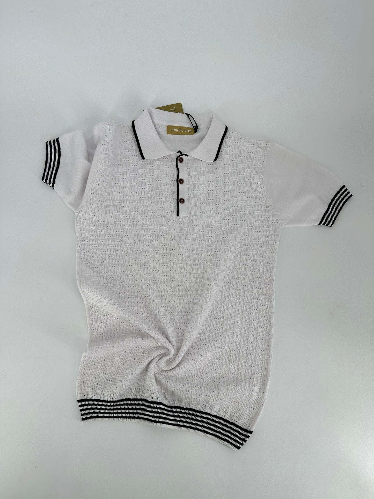 CV Knitted Trim Polo Plain Black