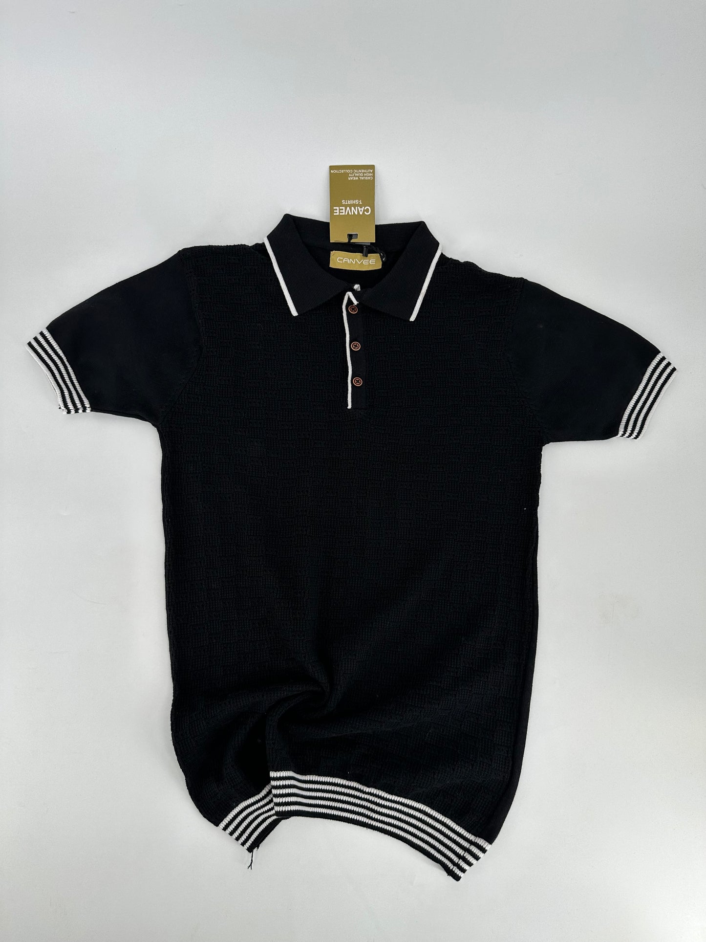 CV Knitted Trim Polo Plain W.Black