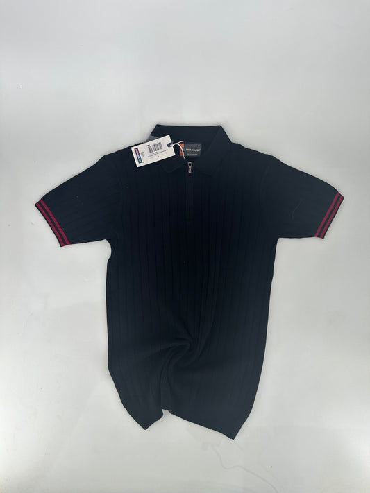 JM Knitted Zip Polo Plain B.Black
