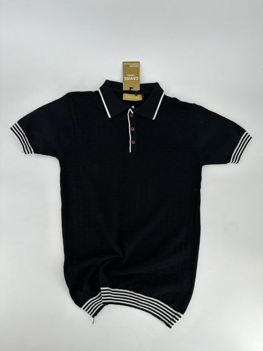 CV Knitted Trim Polo Plain W.Black