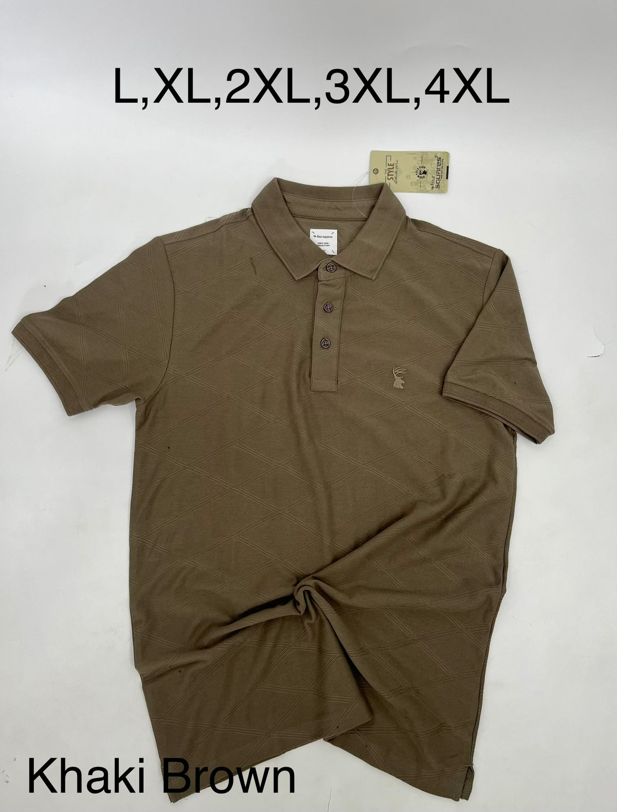 4 Squares Glitch Jacquard Polo - Khaki Brown