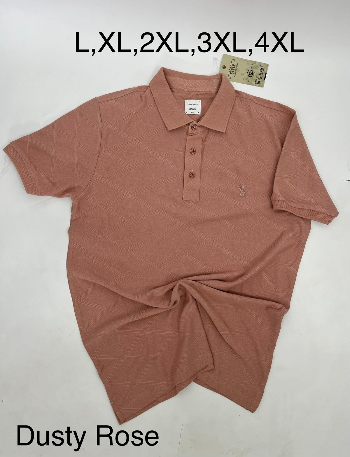 4 Squares Glitch Jacquard Polo - Dusty Rose