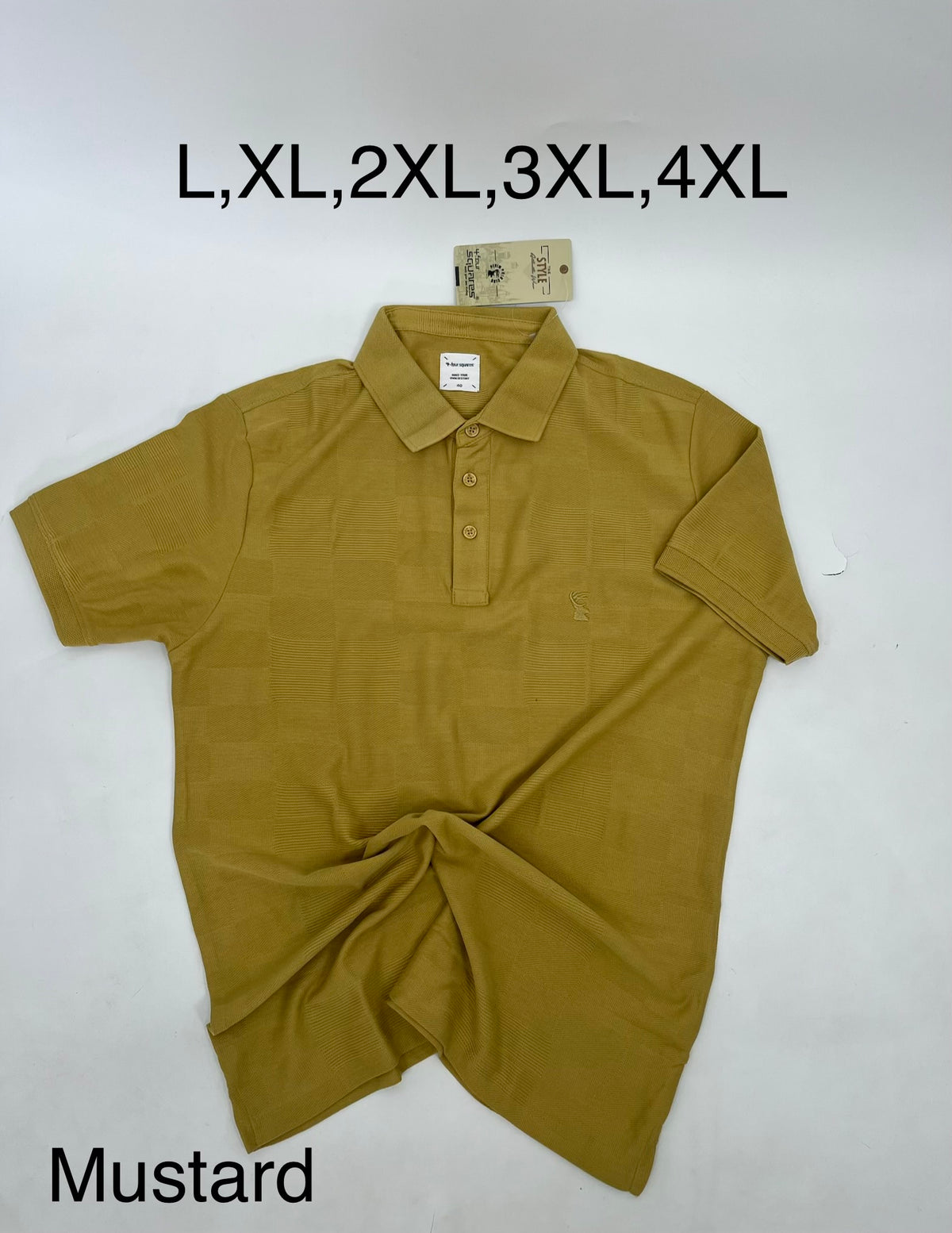 4 Squares Glitch Jacquard Polo - Mustard