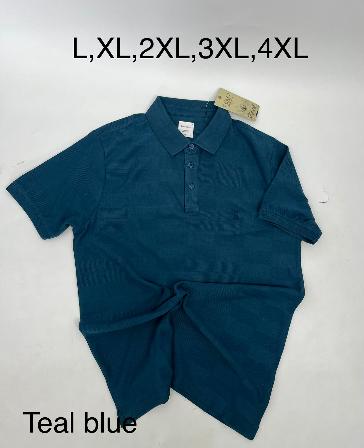 4 Squares Glitch Jacquard Polo - Teal Blue