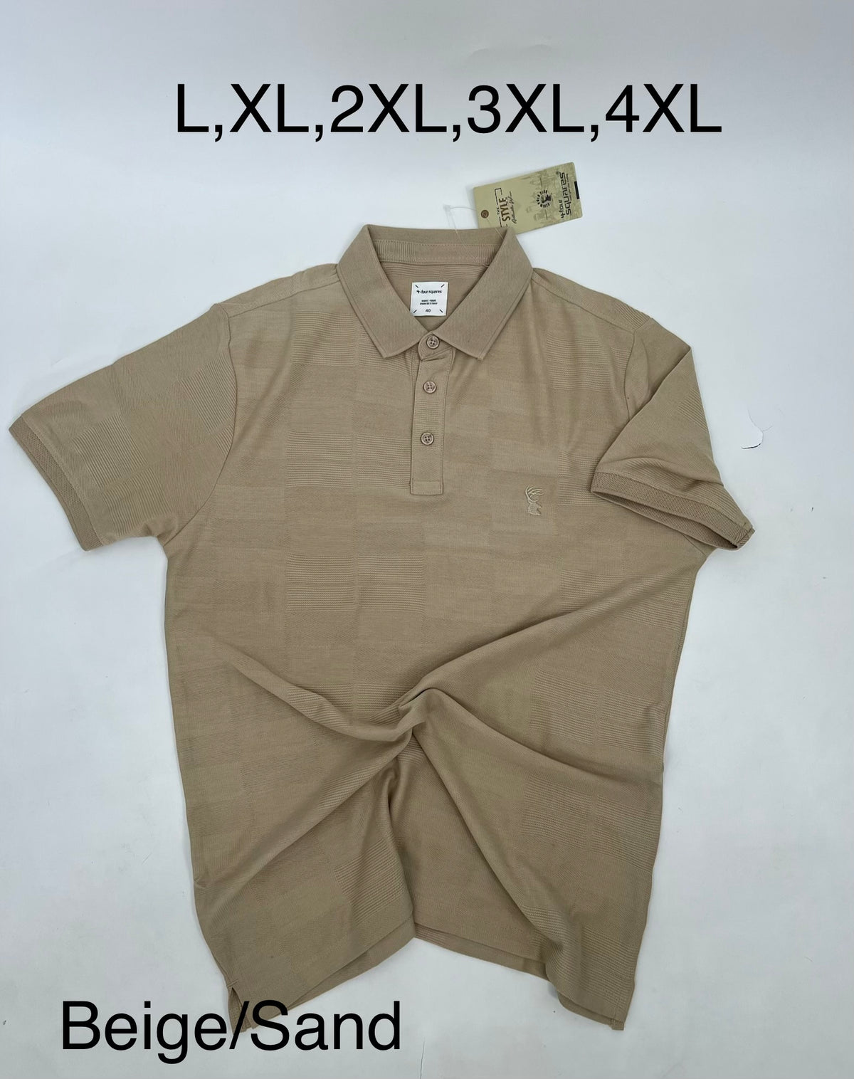 4 Squares Glitch Jacquard Polo - Beige/Sand