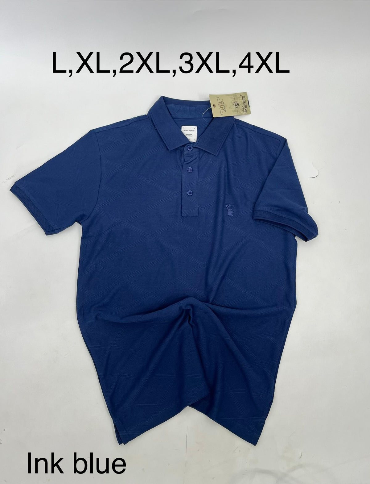 4 Squares Glitch Jacquard Polo - Ink Blue
